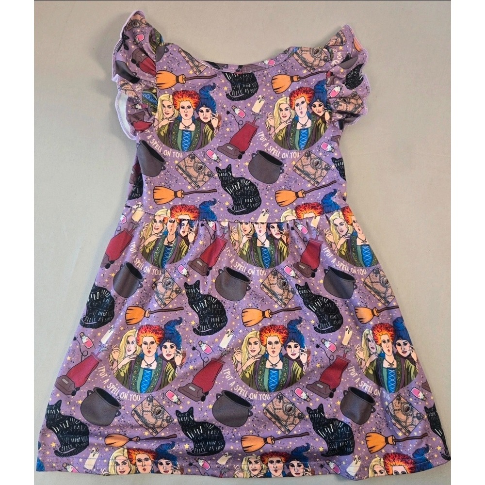 Boutique Purple Hocus Pocus Sanderson Sisters Dress Girls XL 5-6T Flutter Sleeve - Picture 2 of 3